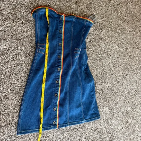 NEW Pilcro Button Front denim strapless dress Rainbow XS $158 RV Anthropologie - Picture 11 of 16
